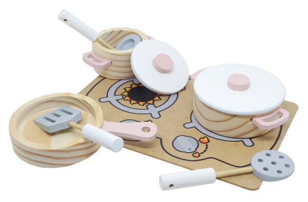 Coleção Comidinhas - Kit Panelas E Utensílios Madeira Rosa New Art